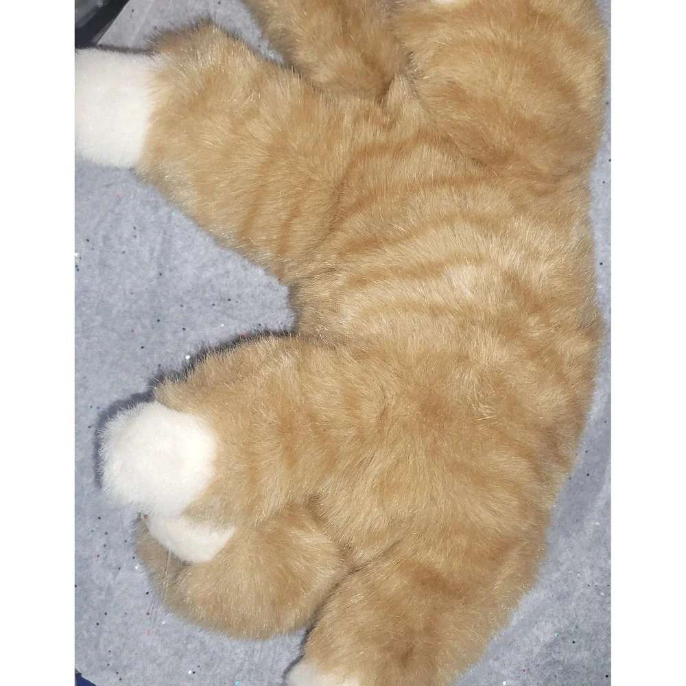 Vintage Ty Inc 1995 Ginger Tabby Cat Plush Tan White Striped Red Ribbon Korea
